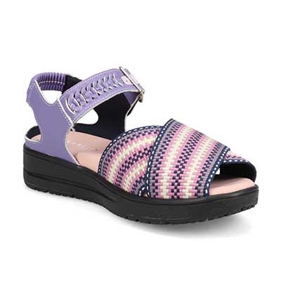 モデロ MODELLO 「リカバリーインソール」搭載で指圧効果により血行を115％促進。Recoveryクロスベルトプラットフォームサンダル　DML6064R PURPLE/C 23