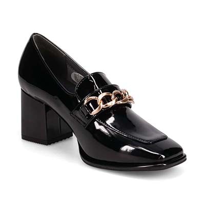 モデロ MODELLO 「リカバリーインソール」搭載で指圧効果により血行を115％促進。Recoveryチャンキーヒールローファー　DML6066R BLACK-ENAMEL 23.0