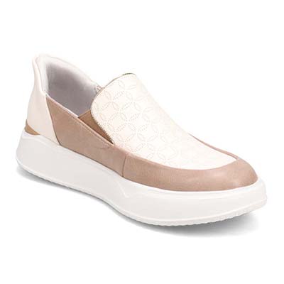 【4cm4時間防水設計】エル スポーツ ELLESPORT  スッと履けるクイックフィット　レイン仕様  スリッポンスニーカー　ESP12592 BEIGE/WHITE 23.0