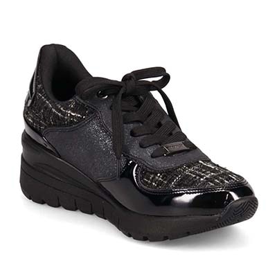 【4cm4時間防水設計】エル スポーツ ELLESPORT スッと履けるクイックフィット　レイン仕様  ニットレースアップスニーカー　ESP12595 BLACK-TX 23.0