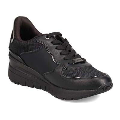 【4cm4時間防水設計】エル スポーツ ELLESPORT スッと履けるクイックフィット　レイン仕様  ニットレースアップスニーカー　ESP12595 BLACK 23.0