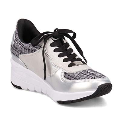 【4cm4時間防水設計】エル スポーツ ELLESPORT スッと履けるクイックフィット　レイン仕様  ニットレースアップスニーカー　ESP12595 GRAY-TX 23.0