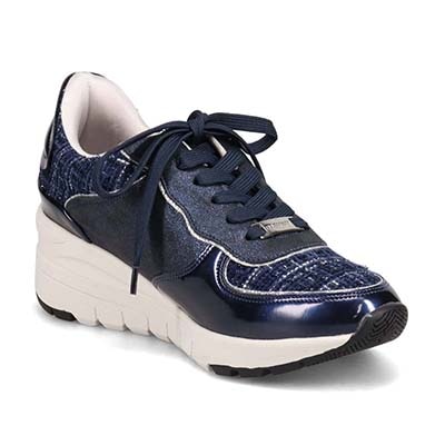 【4cm4時間防水設計】エル スポーツ ELLESPORT スッと履けるクイックフィット　レイン仕様  ニットレースアップスニーカー　ESP12595 NAVY-TX 23.0