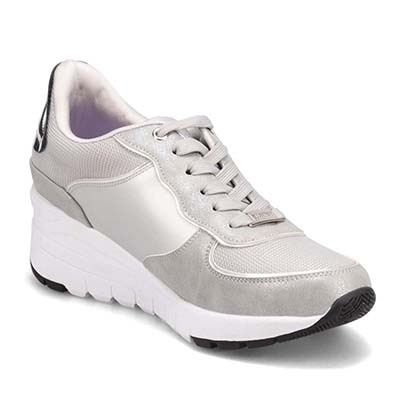 【4cm4時間防水設計】エル スポーツ ELLESPORT スッと履けるクイックフィット　レイン仕様  ニットレースアップスニーカー　ESP12595 SILVER 23.0