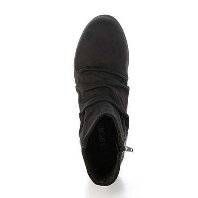 エル スポーツ ELLESPORT  軽くて歩きやすい、スエード調素材のエレガントな一足  軽量ウェッジショートブーツ　ESP14711 BLACK-SILKY 23.0