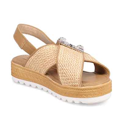 HIROKO KOSHINO 大人可愛いジュート調 グリッターサンダル　HKL1500 BEIGE M　(23.0～23.5)