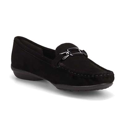 HIROKO KOSHINO 足入れの良いスクエアトゥ・モカデザイン カジュアルシューズ HKL7500 BLACK-SILKY 23.0