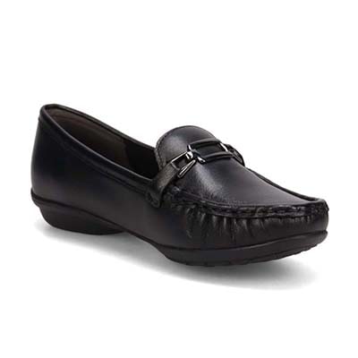 HIROKO KOSHINO 足入れの良いスクエアトゥ・モカデザイン カジュアルシューズ HKL7500 BLACK 23.0