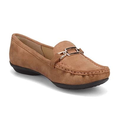 HIROKO KOSHINO 足入れの良いスクエアトゥ・モカデザイン  ローヒール カジュアルシューズ HKL7500 OAK-SILKY 23.0