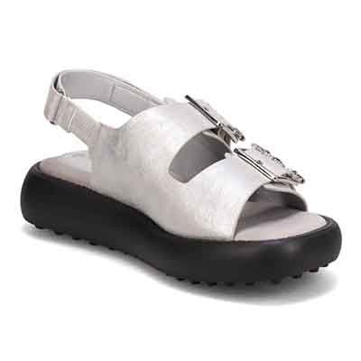 HIROKO KOSHINO 上品なバックル付き厚底サンダル　HKL8011 SILVER M　(23.0～23.5)