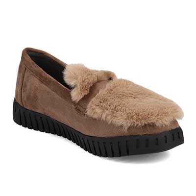 【撥水加工】HIROKO KOSHINO FEMME　モカにファーをあしらったフェミニンテイスト モカシンシューズ　HRL1010 D-OAK M　(23.0～23.5)