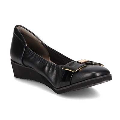 【撥水加工】HIROKO KOSHINO FEMME　超軽量、シャーリングウエッジパンプス　HRL2012 BLACK 23.0