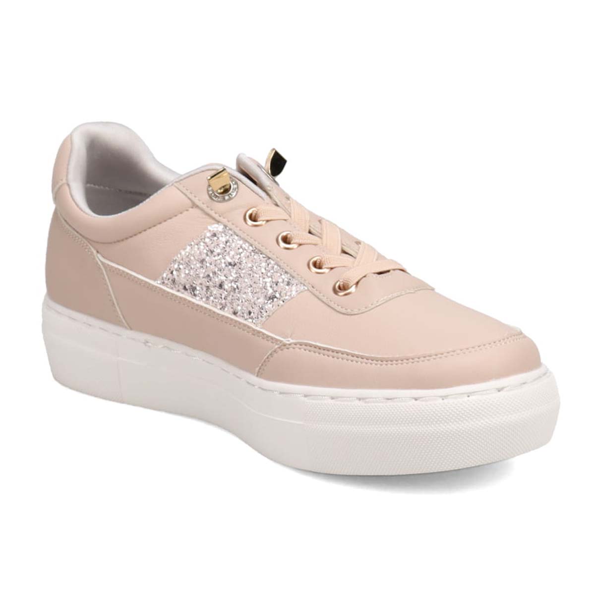 HIROKO KOSHINO FEMME ゴムのシューレースで履きやすい グリッターが華やかなスニーカー　HRL2016 L-PINK 23.0