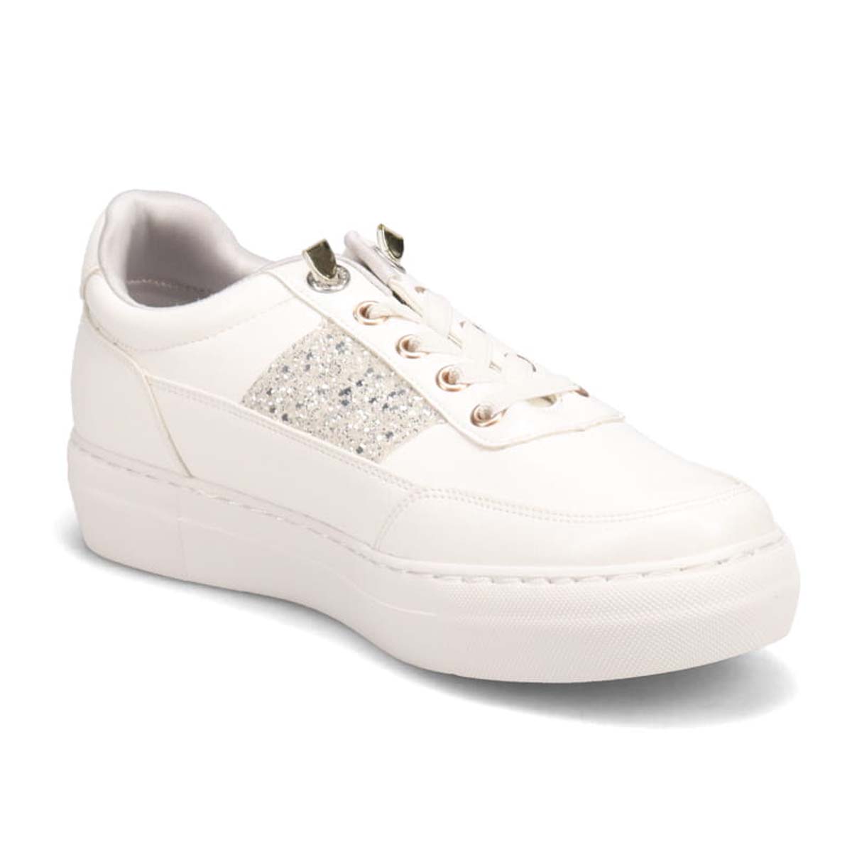 HIROKO KOSHINO FEMME ゴムのシューレースで履きやすい グリッターが華やかなスニーカー　HRL2016 WHITE 23.0