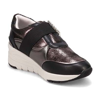 HIROKO KOSHINO FEMME　ラインストーンバックル付き エレガントスニーカー　HRL2025 BLACK/ETHANE 23.0