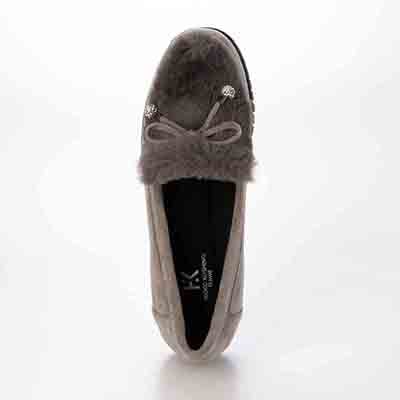 HIROKO KOSHINO FEMME フェイクファーとラインストーンボールが大人可愛いモカシン HRL2033 GRAY 23.0