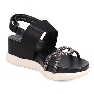 HIROKO KOSHINO FEMME 屈曲性のある 6cmウェッッジソールデザインサンダル　HRL5002 BLACK M　(23.0～23.5)