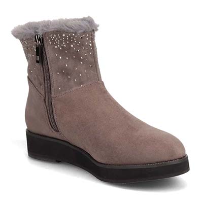 HIROKO KOSHINO FEMME　あたたかさと華やかさを両立 ファー付きスエードショートブーツ　HRL5006 GRAY 23.0