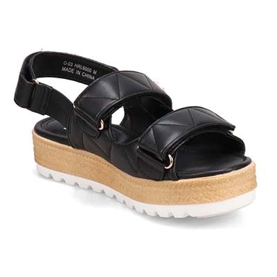 HIROKO KOSHINO FEMME キルティング&ジュート風の厚底ソールが大人可愛いサンダル　HRL6000 BLACK M　(23.0～23.5)