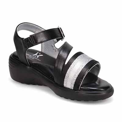HIROKO KOSHINO FEMME スポーティーを華やかに。キラキラ輝くコードで魅せる大人スポーツサンダル　HRL7001 BLACK M　(23.0～23.5)