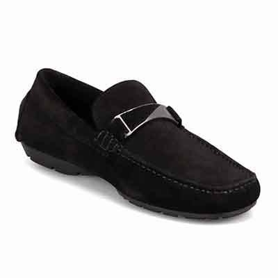 ランバンコレクション LANVIN COLLECTION 「Recovery Shiatsu Insole」搭載で指圧効果により血行をよくする。メタルパーツ付きスリッポンローファー　LV1018XR BLACK-VELOURS 25.0