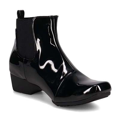 ソフトステップ SOFT STEP 雨の日も安心♪レイン対応ショートゴアブーツ BLACK-ENAMEL 23.0
