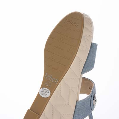 テーン tehen 高級感あふれる質感と、安定の7.5cmヒールで夏のお出かけをエレガントに。ウェッジサンダル　TN1808 BLUE 23.0