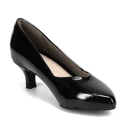 テーン tehen　ふんわりスポンジインソール♪ どんなシーンにも活躍できる 万能デザイン  Vカットベーシックパンプス TN5501 BLACK-ENAMEL 23.0