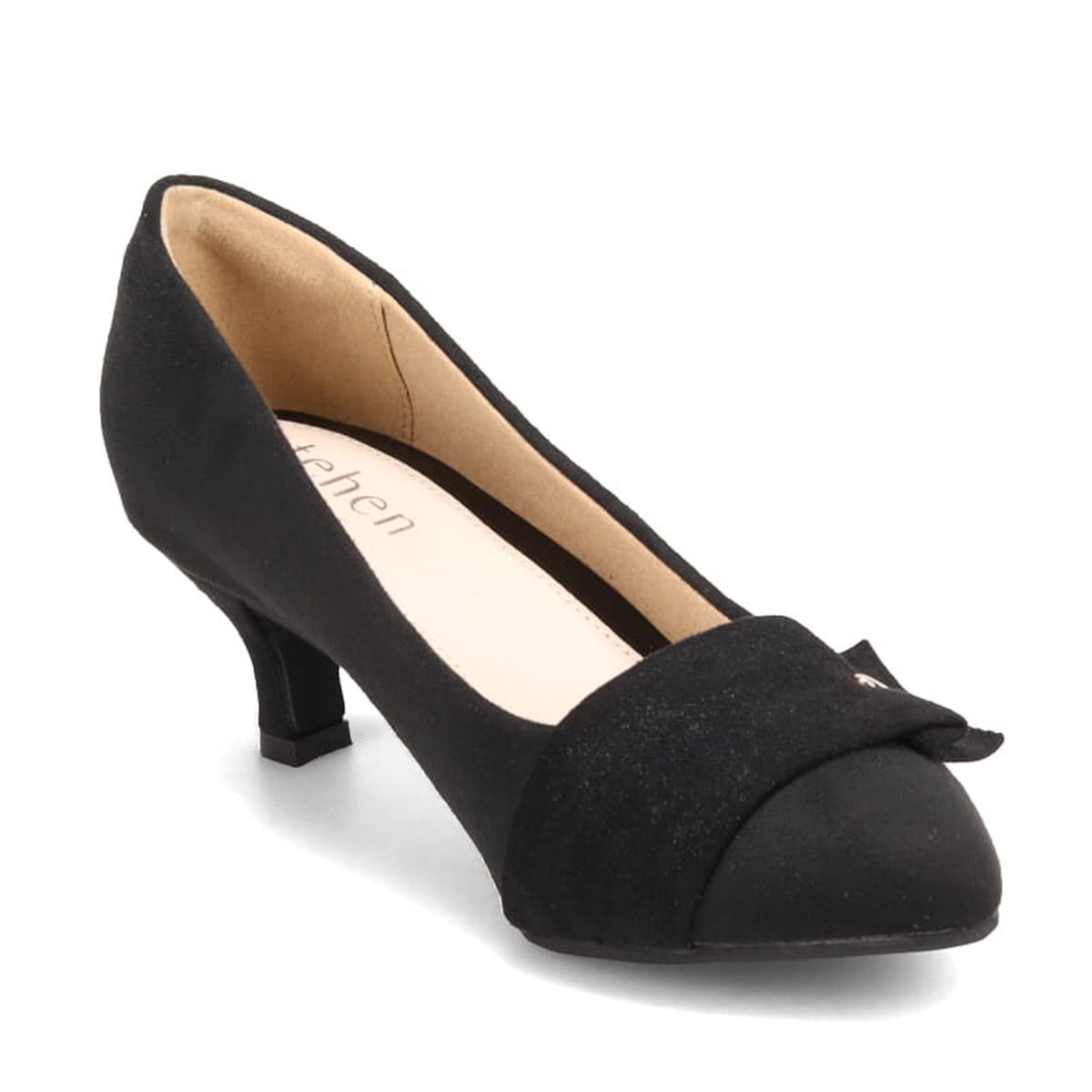 テーン tehen ふんわりスポンジインソール♪シンプルリボンが上品なアーモンドトウ・パンプス TN5502 BLACK-SILKY 23.0
