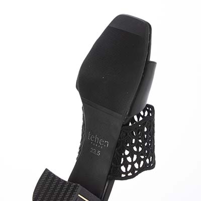 テーン tehen 大人の抜け感を演出する編み込みデザイン。歩きやすさと品格を兼ね備えた5cmヒール。ミュールサンダル　TN6711 BLACK 23.0