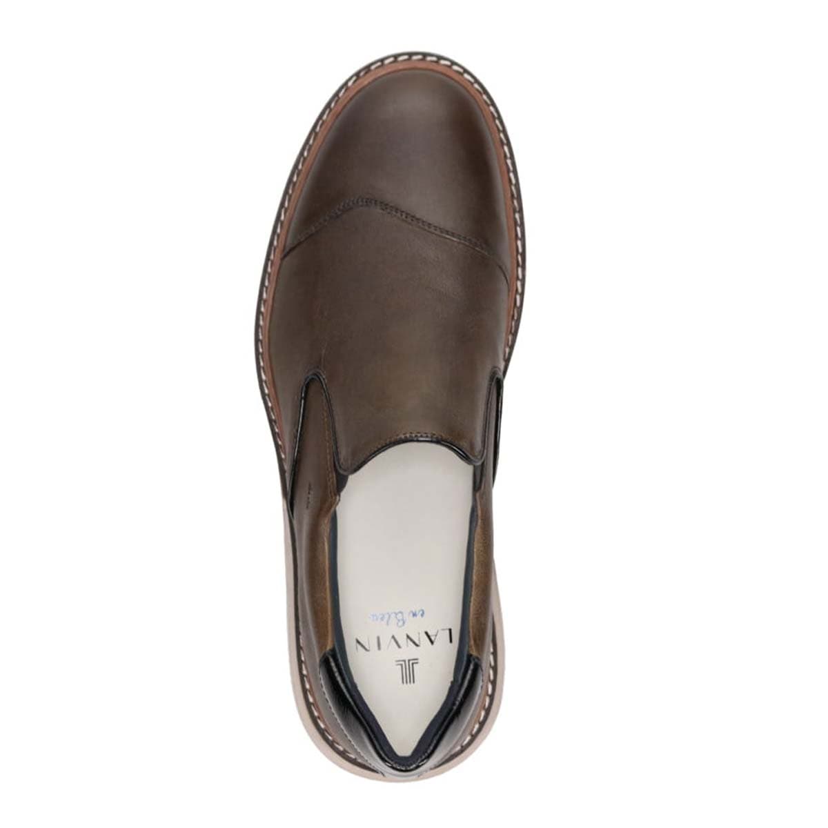 ランバンオンブルー LANVIN en Bleu  異素材MIXアシンメトリーサイドエラスティックスリッポンスニーカー　86554 KHAKI 25.0