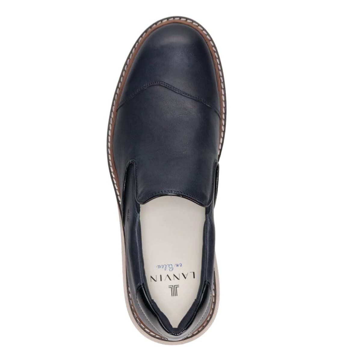 ランバンオンブルー LANVIN en Bleu  異素材MIXアシンメトリーサイドエラスティックスリッポンスニーカー　86554 NAVY 25.0