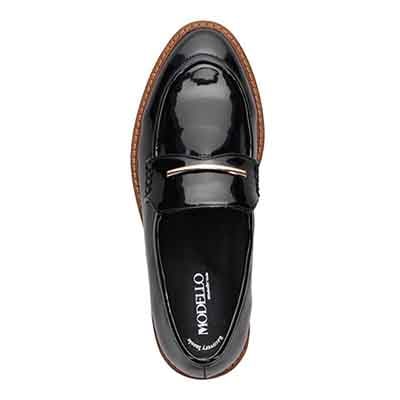 【撥水仕様】モデロ MODELLO 「Recovery Shiatsu Insole」搭載で指圧効果により血行をよくする。バー金具付き厚底ローファー　DML6061R BLACK-ENAMEL 23.0