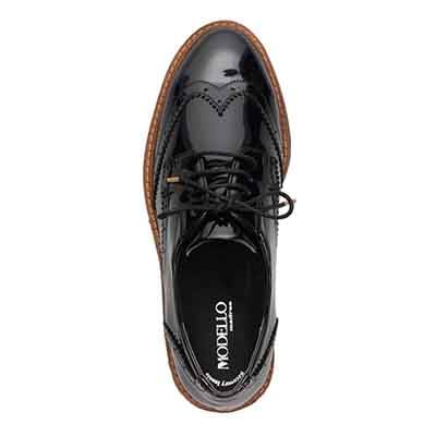 【撥水仕様】モデロ MODELLO 「Recovery Shiatsu Insole」搭載で指圧効果により血行をよくする。ダービーシューズ　DML6062R BLACK-ENAMEL 23.0