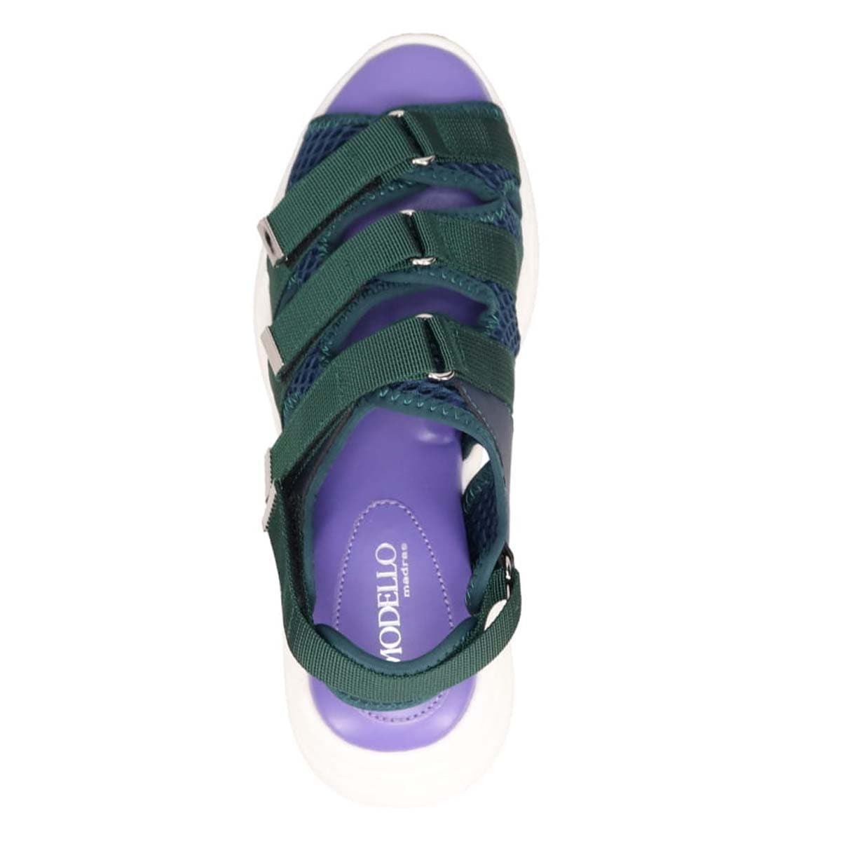 モデロ MODELLO 「リカバリーインソール」搭載で指圧効果により血行を115％促進。Recovery３本ベルトヒールアップスポーツサンダル　DML6063R NAVY 23.0