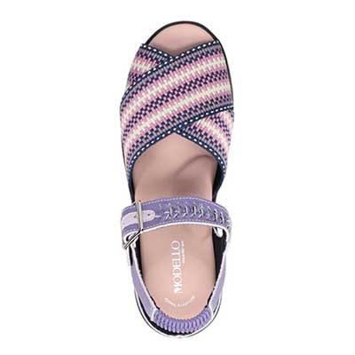 モデロ MODELLO 「リカバリーインソール」搭載で指圧効果により血行を115％促進。Recoveryクロスベルトプラットフォームサンダル　DML6064R PURPLE/C 23