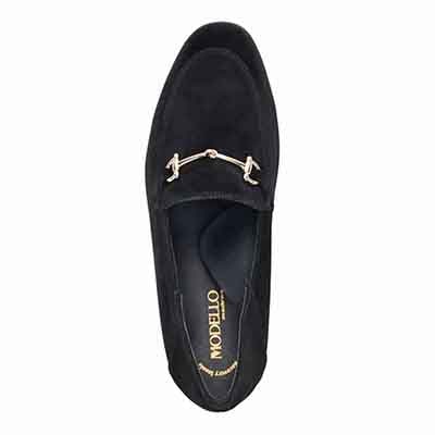 【撥水仕様】モデロ MODELLO 「Recovery Shiatsu Insole」搭載で指圧効果により血行をよくする。1.5cmヒール ビットローファー  DML8812XR BLACK-SILKY 23.0