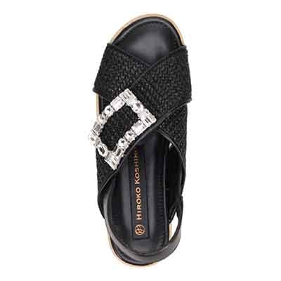 HIROKO KOSHINO 大人可愛いジュート調 グリッターサンダル　HKL1500 BLACK M　(23.0～23.5)