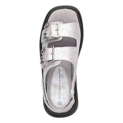 HIROKO KOSHINO 上品なバックル付き厚底サンダル　HKL8011 SILVER M　(23.0～23.5)
