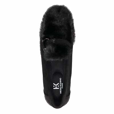 【撥水加工】HIROKO KOSHINO FEMME　モカにファーをあしらったフェミニンテイスト モカシンシューズ　HRL1010 BLACK M　(23.0～23.5)