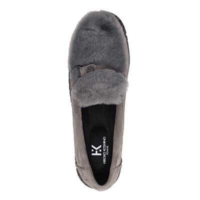【撥水加工】HIROKO KOSHINO FEMME　モカにファーをあしらったフェミニンテイスト モカシンシューズ　HRL1010 GRAY M　(23.0～23.5)