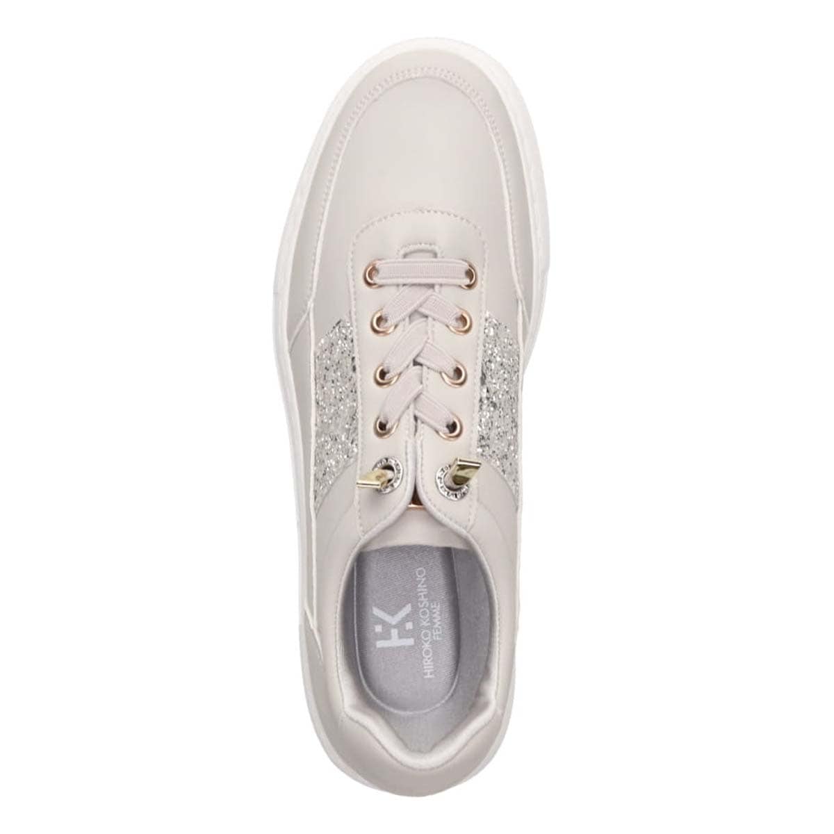 HIROKO KOSHINO FEMME ゴムのシューレースで履きやすい グリッターが華やかなスニーカー　HRL2016 GRAY 23.0