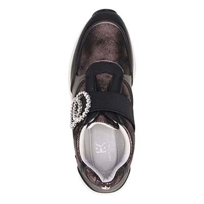 HIROKO KOSHINO FEMME　ラインストーンバックル付き エレガントスニーカー　HRL2025 BLACK/ETHANE 23.0