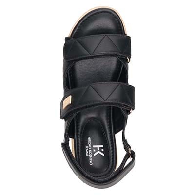 HIROKO KOSHINO FEMME キルティング&ジュート風の厚底ソールが大人可愛いサンダル　HRL6000 BLACK M　(23.0～23.5)