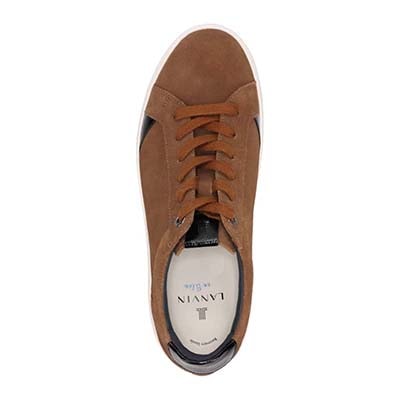 ランバンオンブルー LANVIN en Bleu 「リカバリーインソール」搭載で指圧効果により血行を115％促進。レザー×ニットコンビスニーカー　LB1003XR BROWN-VELOURS 25.0