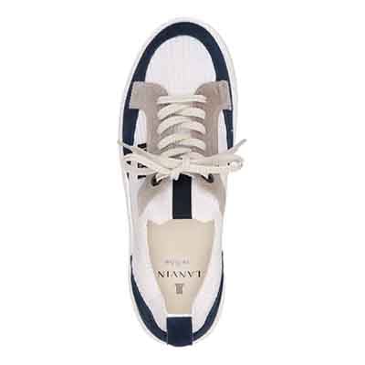 ランバンオンブルー LANVIN en Bleu 「リカバリー指圧インソール」搭載で指圧効果により血行を115％促進。ニットスニーカー　LB1005XR WHITE/NAVY 25.0