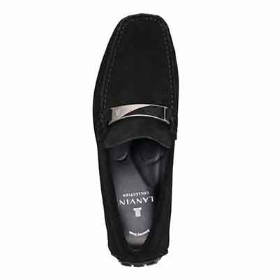 ランバンコレクション LANVIN COLLECTION 「Recovery Shiatsu Insole」搭載で指圧効果により血行をよくする。メタルパーツ付きスリッポンローファー　LV1018XR BLACK-VELOURS 25.0