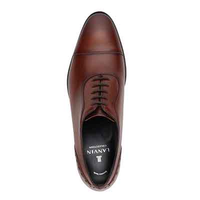 ランバンコレクション LANVIN COLLECTION 「Recovery Shiatsu Insole」搭載で指圧効果により血行をよくする。 軽量設計　内羽根ストレートチップドレスシューズ　LV1019XR BROWN 25.0