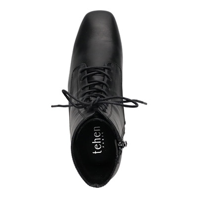 【撥水加工】テーン tehen メタルプレート入りのヒールがポイント♪トレンドアイテム・レースアップブーツ　TN1766 BLACK 23.0