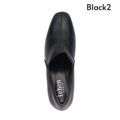 テーン tehen 柔らかなストレッチ素材が甲にやさしくフィット　甲深ストレッチパンプス  TN1781 Black2（ヒール部分：無地 黒合成皮革） 23.0
